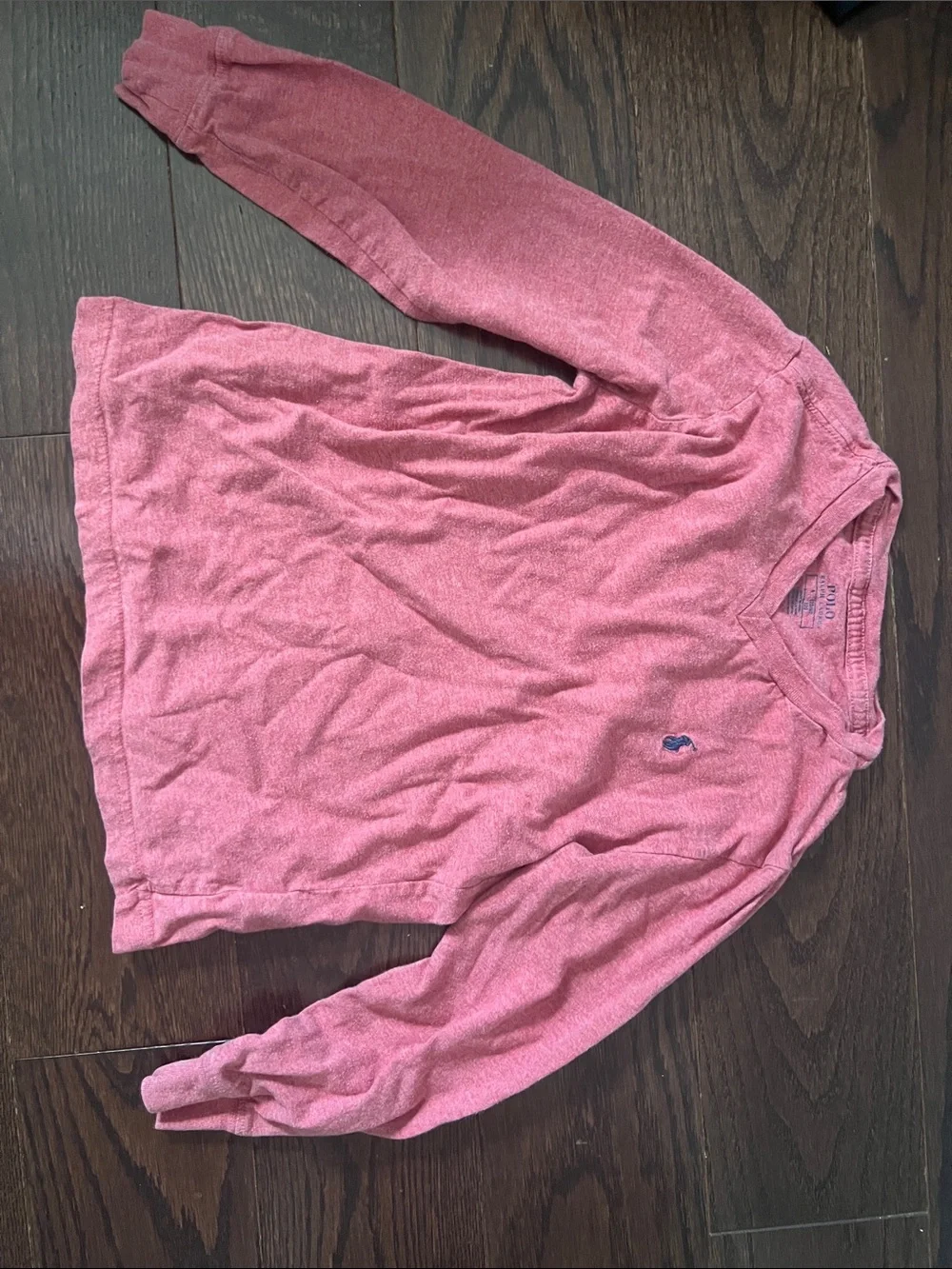 Polo by Ralph Lauren Long Sleeve V-Neck Tee in Heathered Rose Pink